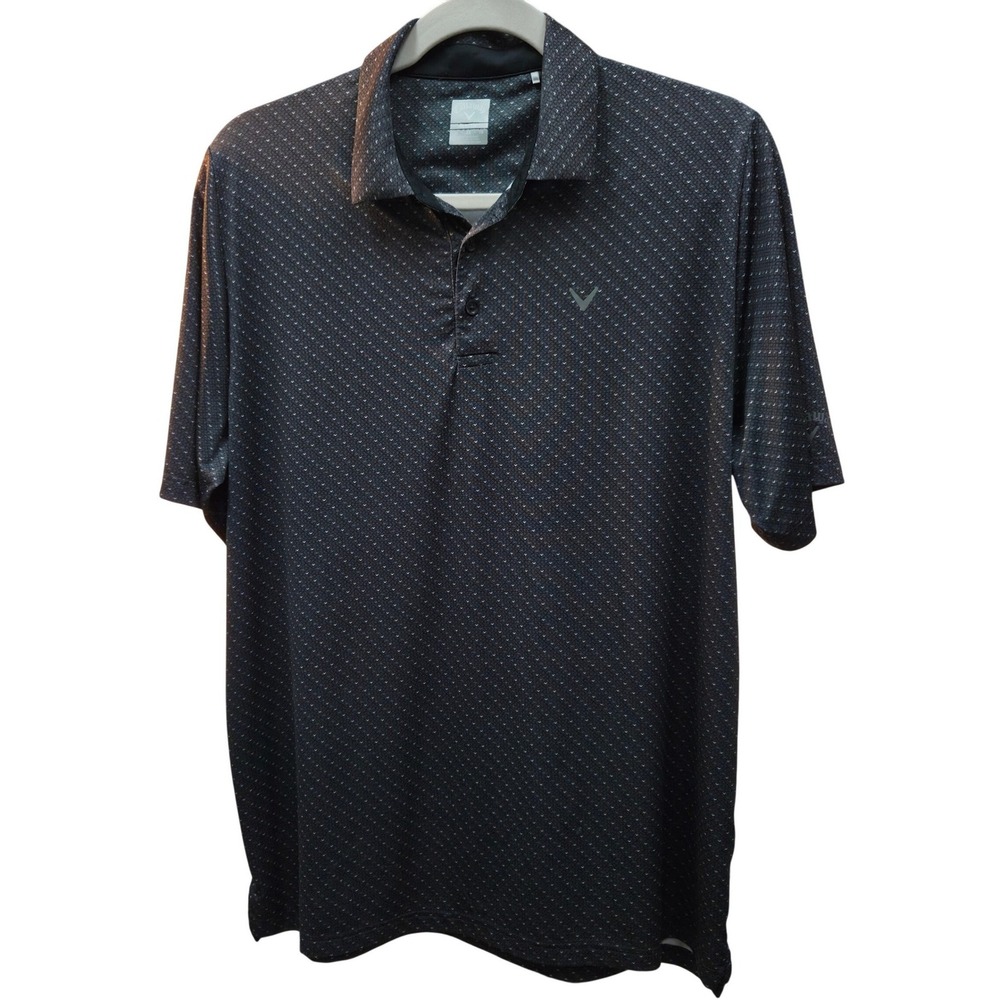 Callaway Golf Polo Mens XL Black Grey Opti-Dri Chevron Print Performance